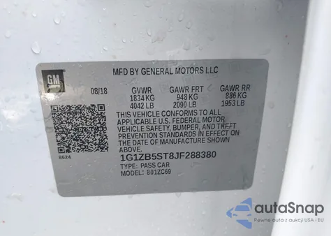 2018 Chevrolet Malibu 1Ls from USA, damaged, VIN 1G1ZB5ST8JF288380